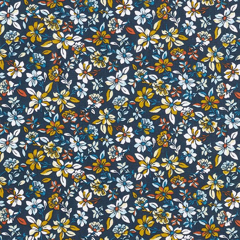 Baumwollstoff Cretonne kleine Blüten – sonnengelb/marineblau,  image number 1