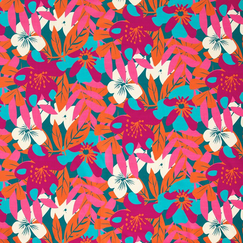 French Terry Sommersweat grosse Blumen – petrol, image number 1