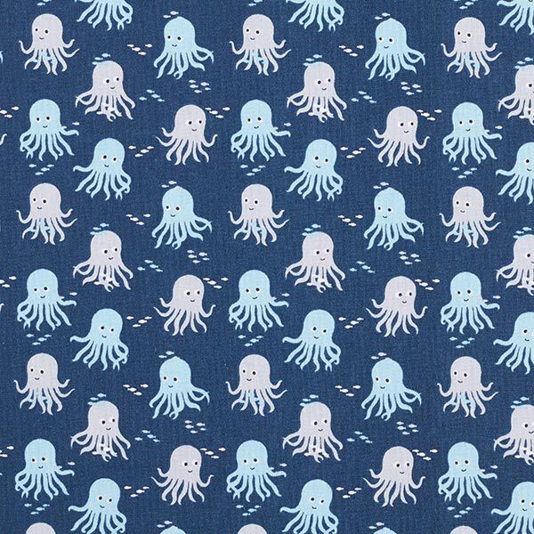 Baumwollstoff Cretonne kleiner Oktopus – marineblau | Reststück 100cm