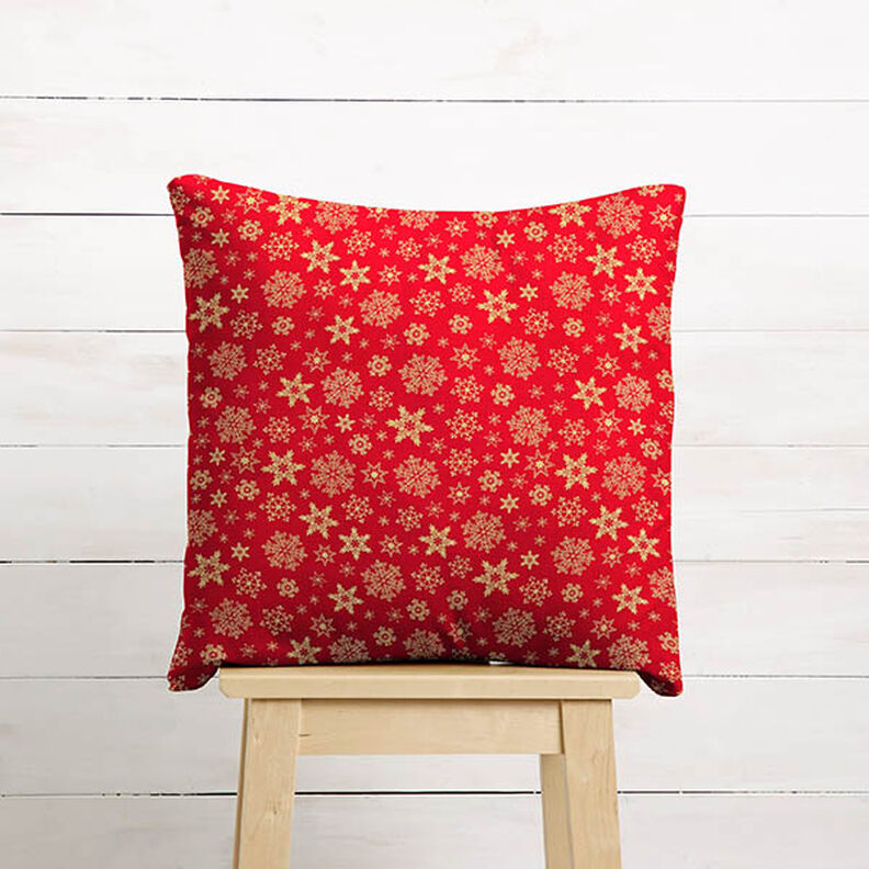 Baumwollstoff Popeline Schneekristalle – rot/gold, image number 8