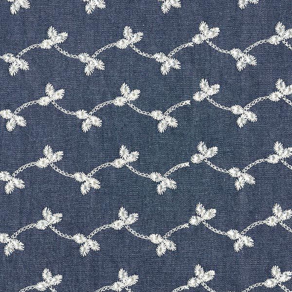 Chambrey Blumenstickerei – marineblau | Reststück 50cm