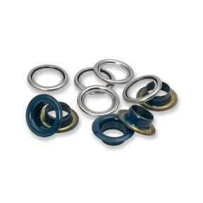 Ösen mit Scheiben [20 Stück | Ø 11 mm] | Prym – marineblau/silber metallic, 