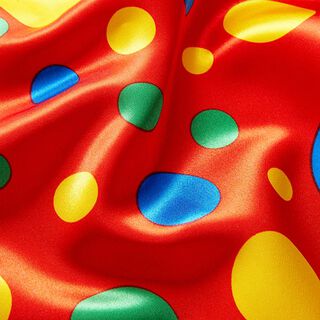 Polyestersatin große bunte Punkte – rot, 