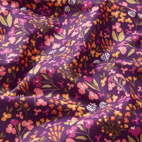 Baumwollstoff Cretonne Wiesenblumen – aubergine/rosa, 