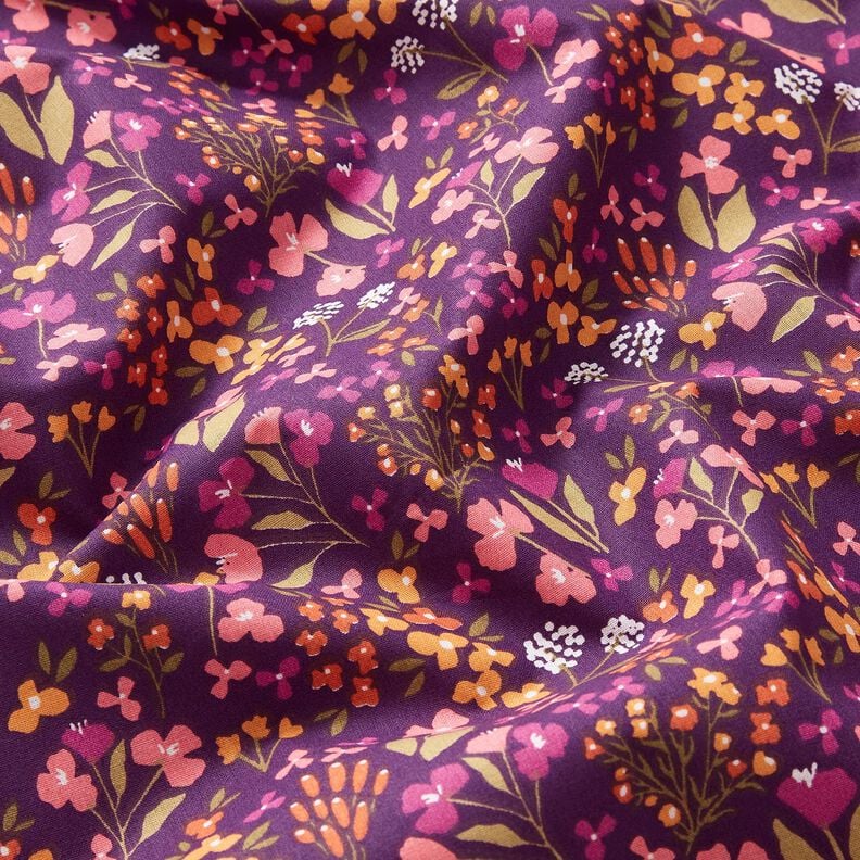 Baumwollstoff Cretonne Wiesenblumen – aubergine/rosa, image number 2