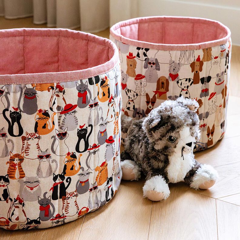 Dekostoff Halbpanama elegante Katzen – natur/grau,  image number 6