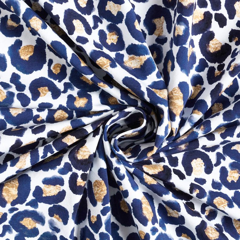 Baumwolljersey Leopard mit Goldflecken | Glitzerpüppi – weiss/indigo,  image number 3
