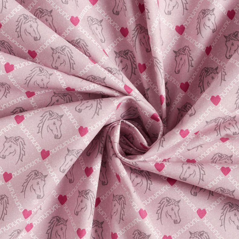 Baumwollstoff Cretonne Pferde und Herzen rosa – rosa,  image number 3