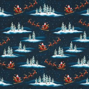 French Terry Sommersweat Der Weihnachtsmann kommt | Glitzerpüppi – nachtblau/chili, 
