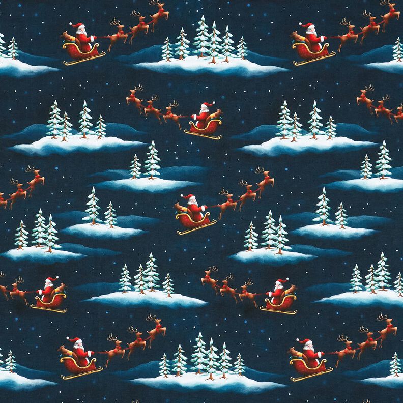 French Terry Sommersweat Der Weihnachtsmann kommt | Glitzerpüppi – nachtblau/chili, image number 1