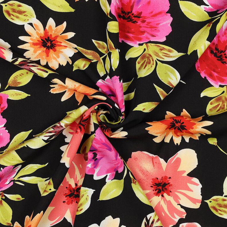 Viskosestoff große Blumen Digitaldruck – schwarz/purpur,  image number 3