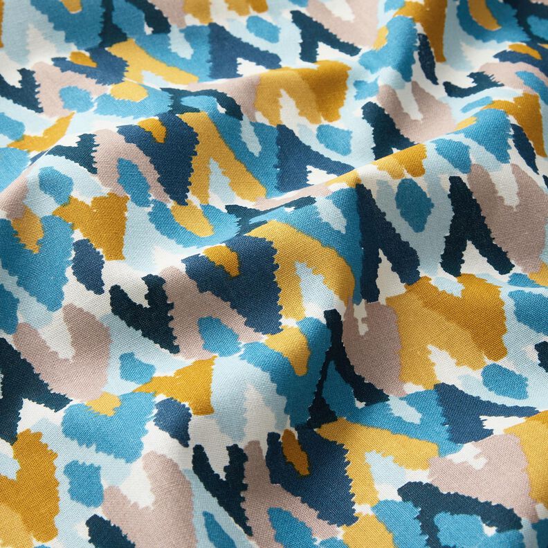 Baumwollstoff Cretonne Ethno-Druck – brilliantblau/senf, image number 2