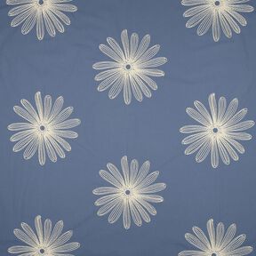 Baumwollstoff Blumenstickerei &ndash; taubenblau, 