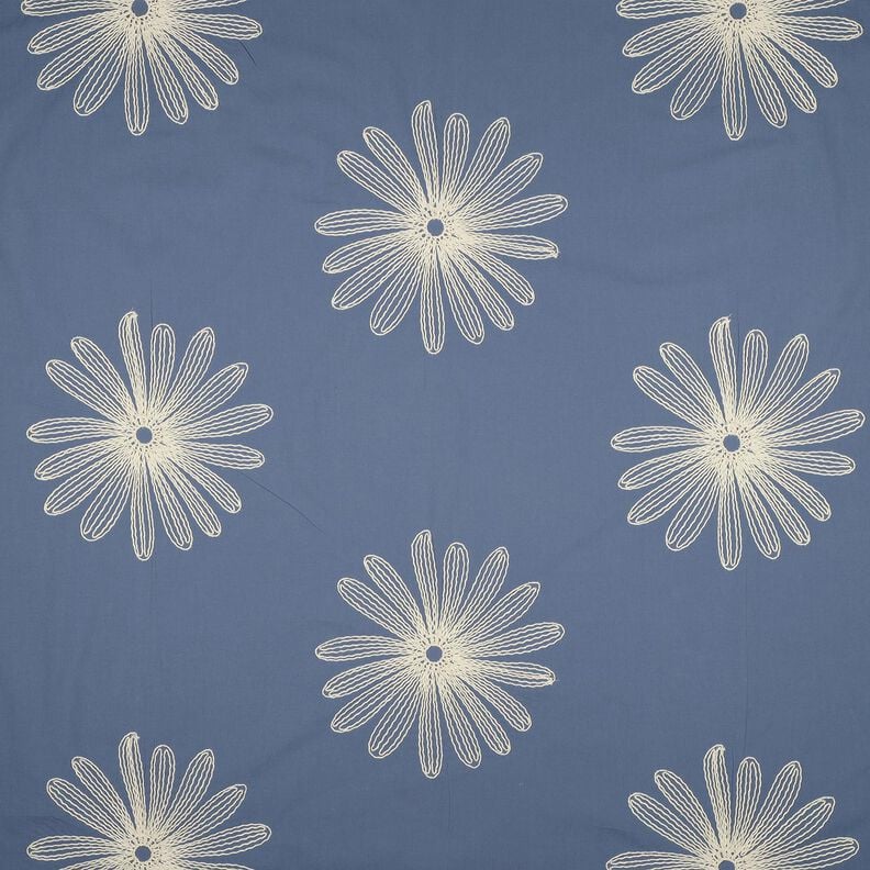Baumwollstoff Blumenstickerei &ndash; taubenblau,  image number 1