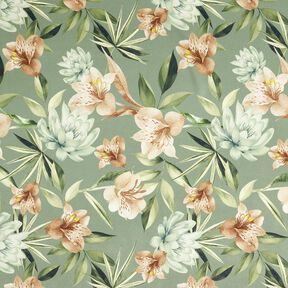 Kreppsatin Magnolien mit Palmblättern – schilf/beige, 