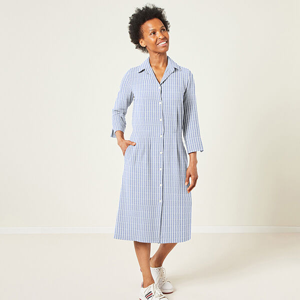 Leinen-Baumwoll-Mix Streifen breit – jeansblau/wollweiss, image number 6