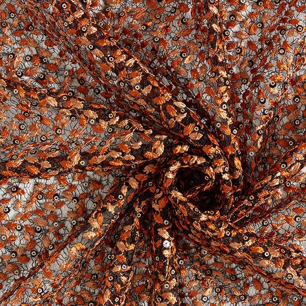 Spitzenstoff Blumenranken & Pailletten – schwarz/terracotta, image number 3