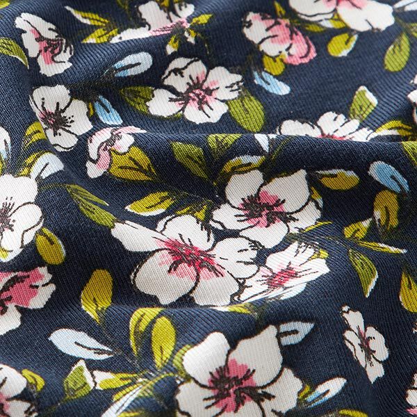 Modaljersey Blumen| by Poppy – marineblau | Reststück 100cm