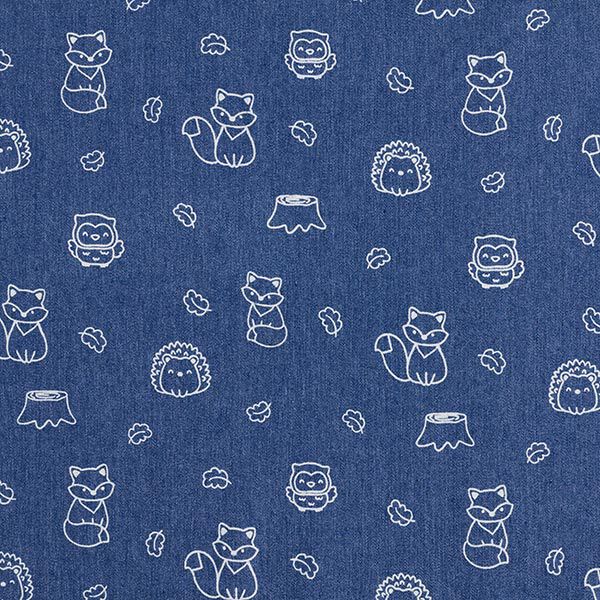 Leichter Jeansstoff Waldtiere – jeansblau | Reststück 50cm
