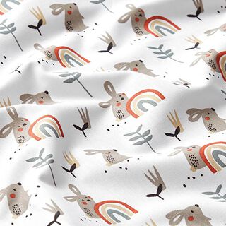 Baumwollstoffe Cretonne Hase und Regenbogen – weiss/taupe, 
