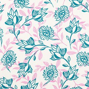Viskose-Leinen-Mix Blumen | Poppy Fabrics – elfenbein/türkis, 