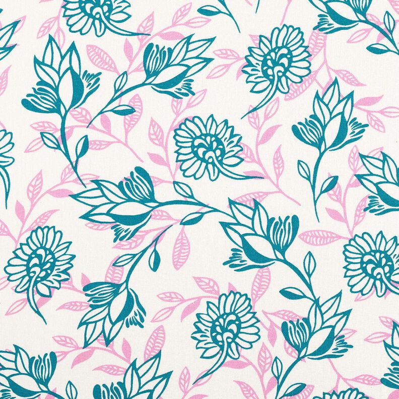 Viskose-Leinen-Mix Blumen | Poppy Fabrics – elfenbein/türkis,  image number 1