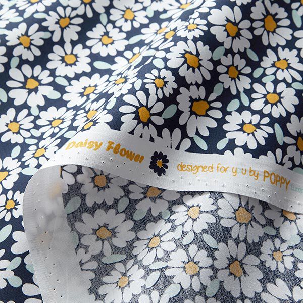 Beschichtete Baumwolle Gänseblümchen – nachtblau/weiss