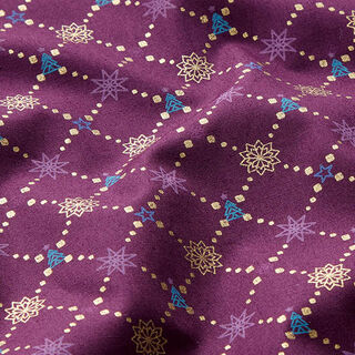 Baumwollstoff Popeline weihnachtliche Rauten – aubergine/gold, 