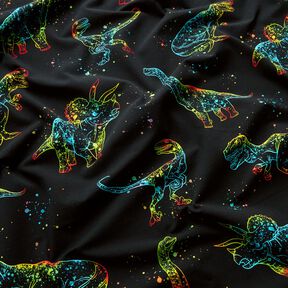 Baumwolljersey Dino Outlines | Glitzerpüppi – schwarz/Farbmix, 