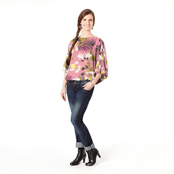Chiffon Satin & Glanz-Streifen große Blumen – altrosa, image number 6