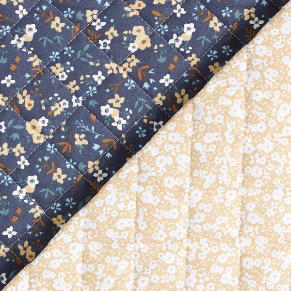Steppstoff Doubleface kleine Blumensträuße – marineblau/sand, image number 1