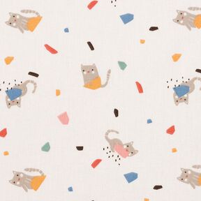 Baumwollpopeline Katzen Konfetti – elfenbein/helltaupe, 