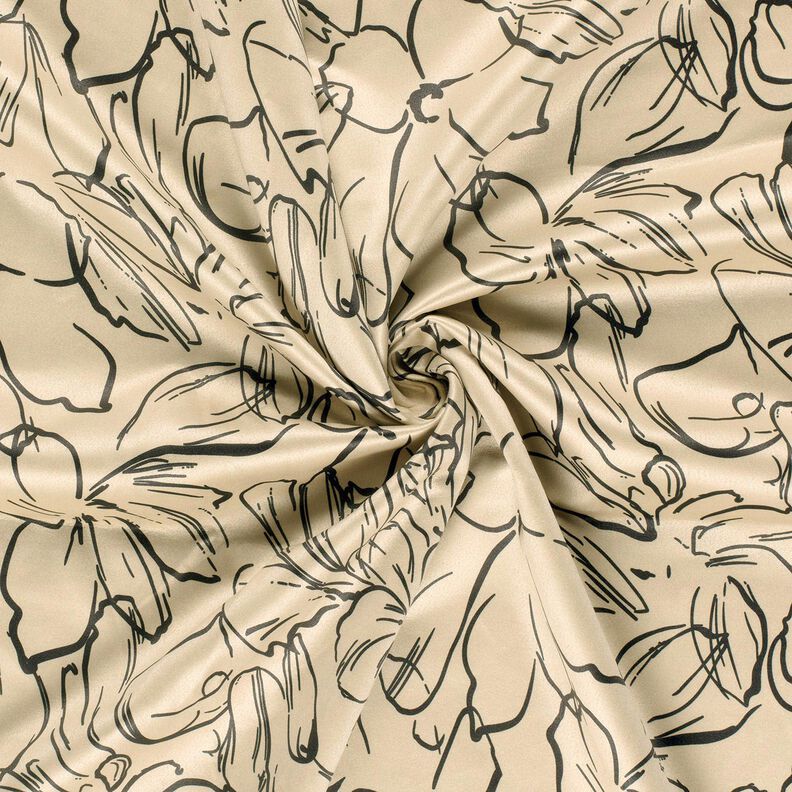 Stretchvelours Blumenskizzen – sand/schwarz, image number 3