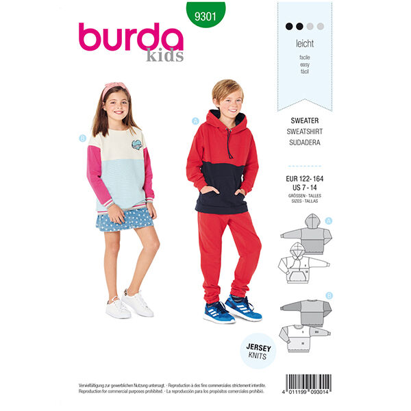 Sweatshirt / Kapuzenshirt | Burda 9301 | 122-164, image number 1