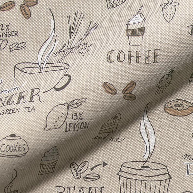 Dekostoff Halbpanama Kaffee Tee & Kuchen – natur,  image number 2