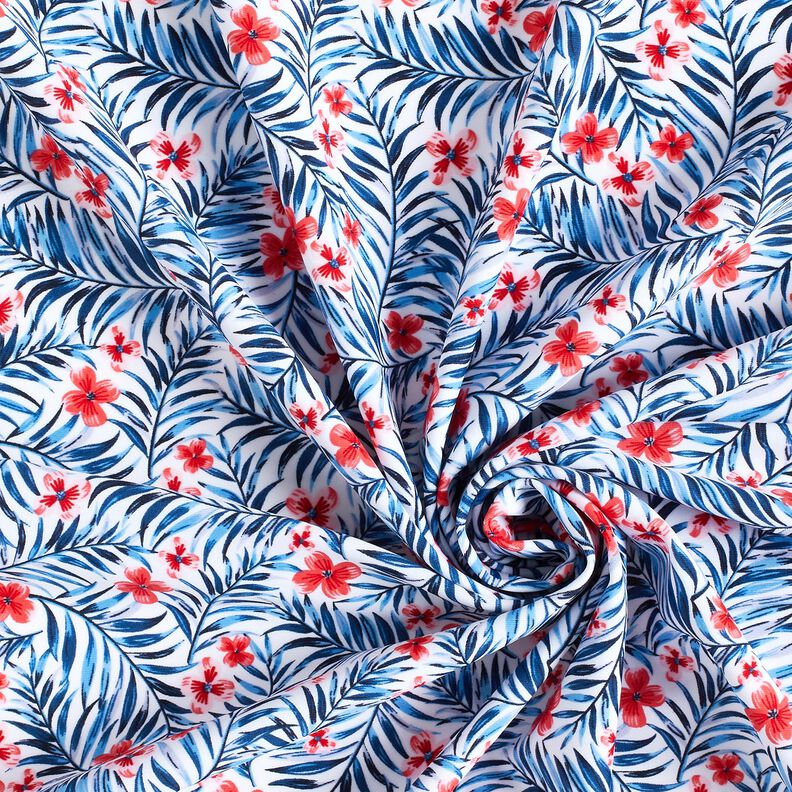 Badeanzugstoff Blumen und Palmenwedel – weiss/indigo,  image number 3