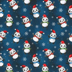 Baumwolljersey Panda in Weihnachtsstimmung | Glitzerpüppi – nachtblau/chili, 