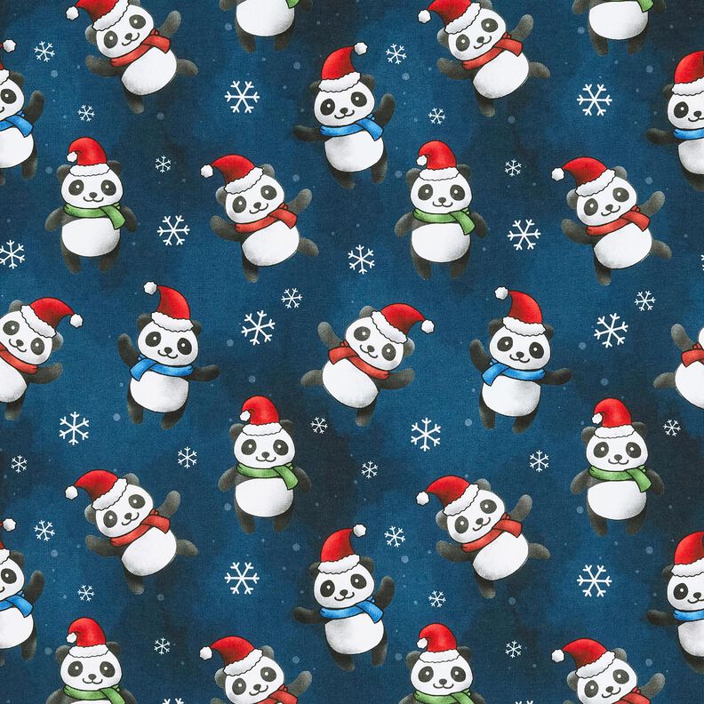 Baumwolljersey Panda in Weihnachtsstimmung | Glitzerpüppi – nachtblau/chili, image number 1