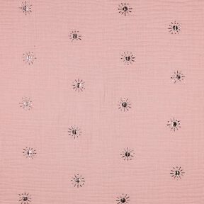 Musselin/ Doppel-Krinkel Gewebe Sonnen Foliendruck | Poppy Fabrics – hellaltrosa/pastellviolett, 