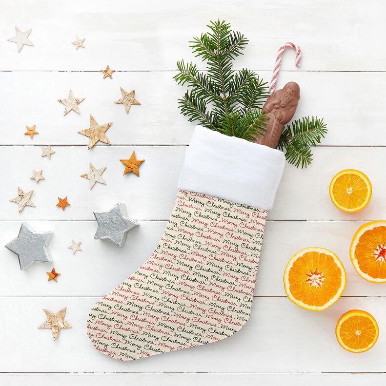 Baumwollstoff Cretonne Merry Christmas – natur/karminrot,  image number 5