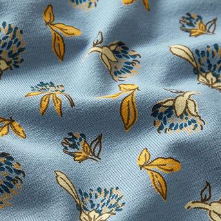 Baumwolljersey Blüten im Wind – jeansblau, 
