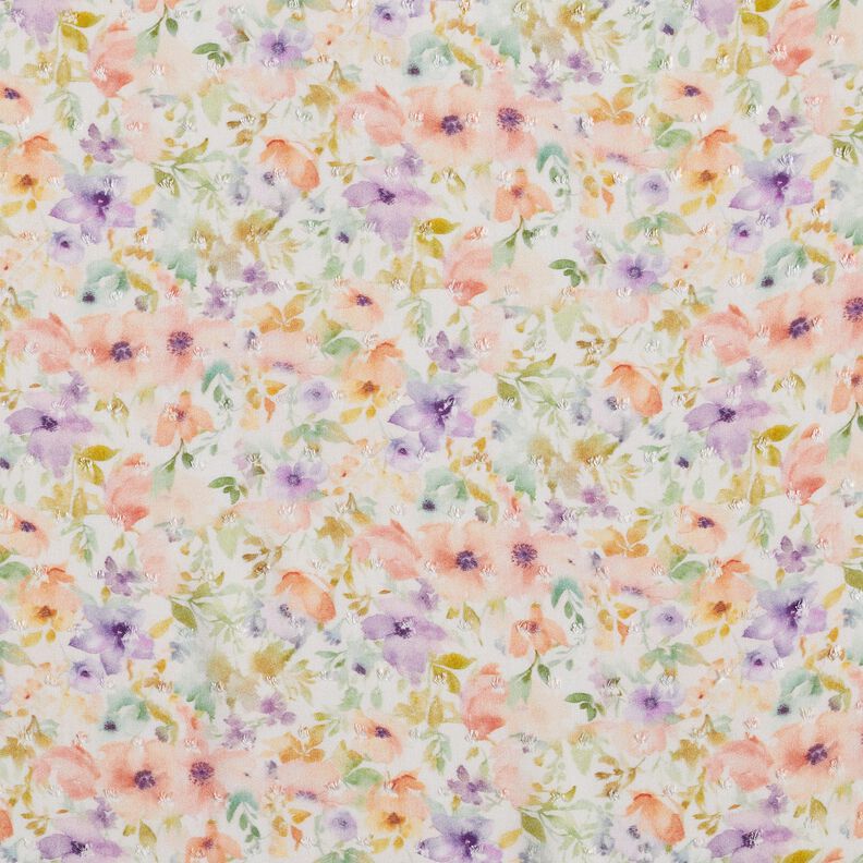 Viskosestoff Dobby Aquarell-Blütenmeer Digitaldruck – elfenbein/lavendel,  image number 1