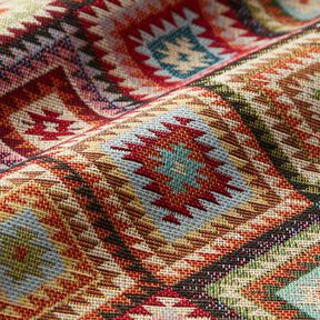 Dekostoff Gobelin zackige Rauten – hellbeige/karminrot, 