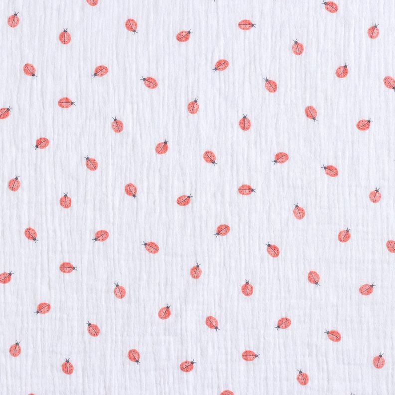 Musselin/ Doppel-Krinkel Gewebe Marienkäfer Digitaldruck | Poppy Fabrics – weiss,  image number 1