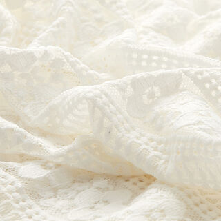 Elastische Spitze Streifen und Blumen – wollweiss, 