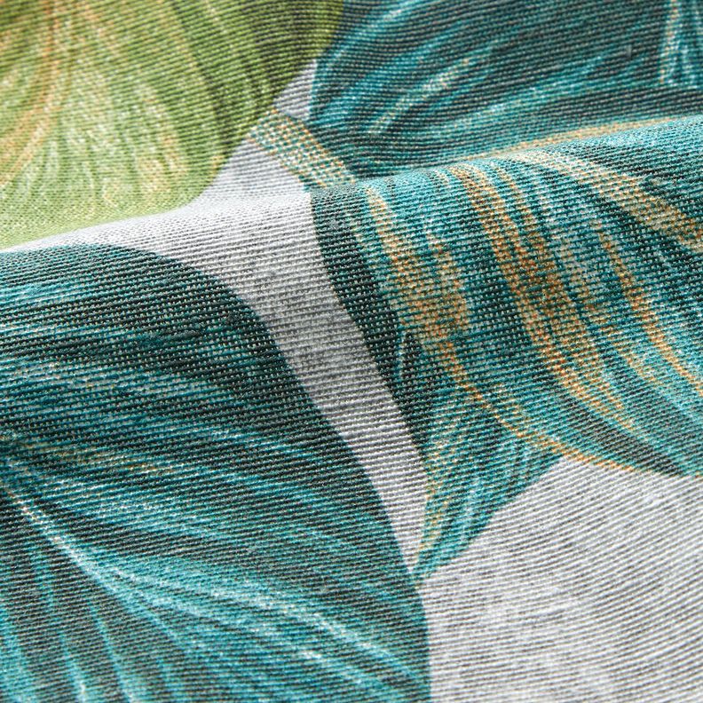 Dekostoff Canvas Ficus-Blätter – blautanne/grau,  image number 2