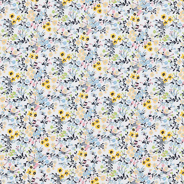 Baumwollbatist Blumenwiese – weiss/hellblau | Reststück 50cm