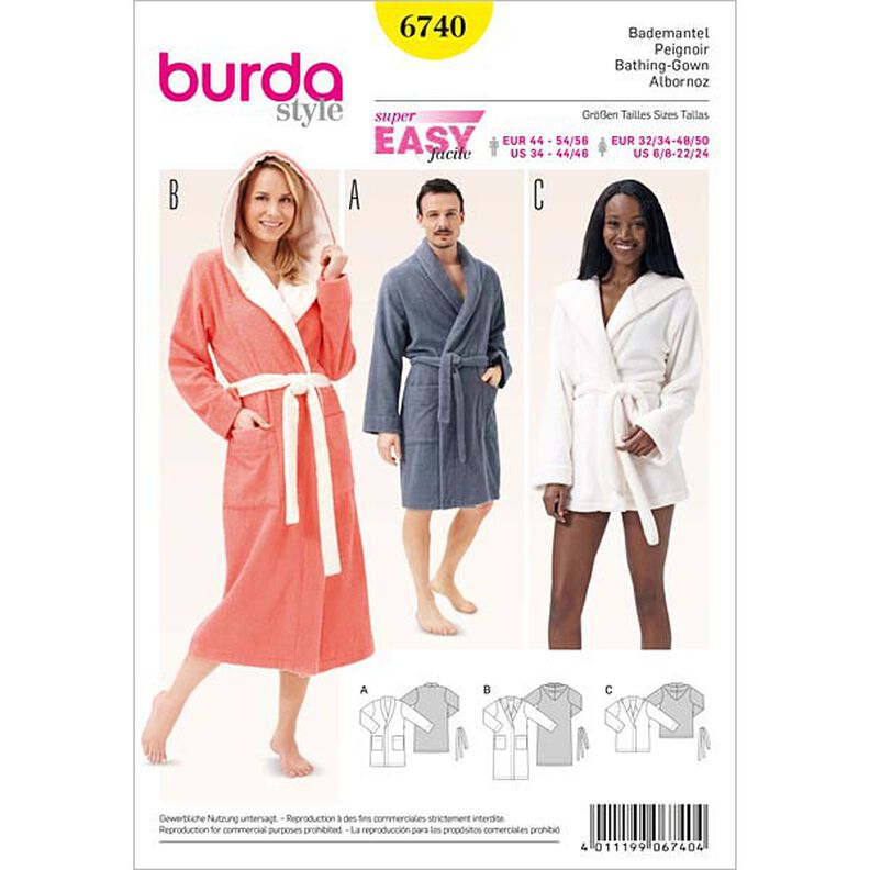 Bademantel | Burda 6740 | 32/34-48/50,  image number 1