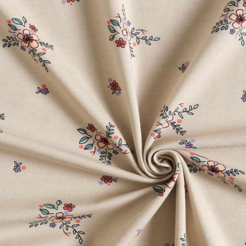 GOTS Baumwolljersey verstreute Blumen | Poppy Fabrics – mandel,  image number 3