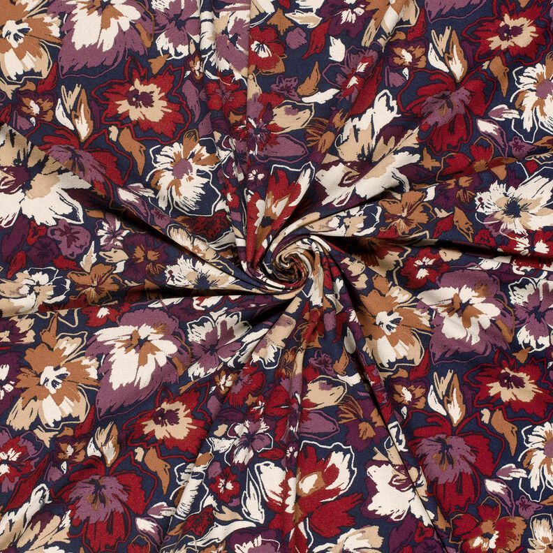 Viskosejersey expressive Blumen – marineblau/rotlila, image number 3